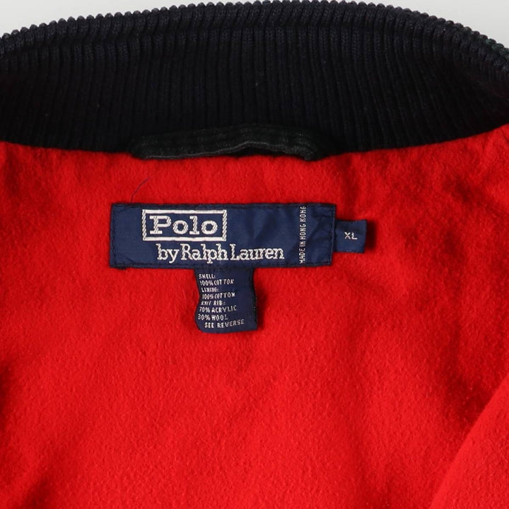 90'S Ralph Lauren Blackwatch Check Corduroy Harrington Jacket, Swing Top, Men's XL cotton green type Vintage Second Hand