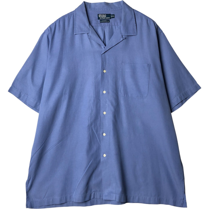 Ralph Lauren CALDWELL short-sleeved silk box shirt, open collar, men's XXL silk Blue type light blue Vintage Second Hand