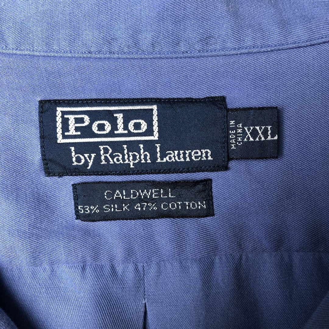 Ralph Lauren CALDWELL short-sleeved silk box shirt, open collar, men's XXL silk Blue type light blue Vintage Second Hand