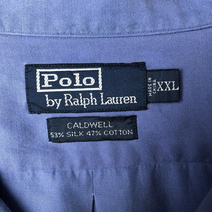 Ralph Lauren CALDWELL short-sleeved silk box shirt, open collar, men's XXL silk Blue type light blue Vintage Second Hand