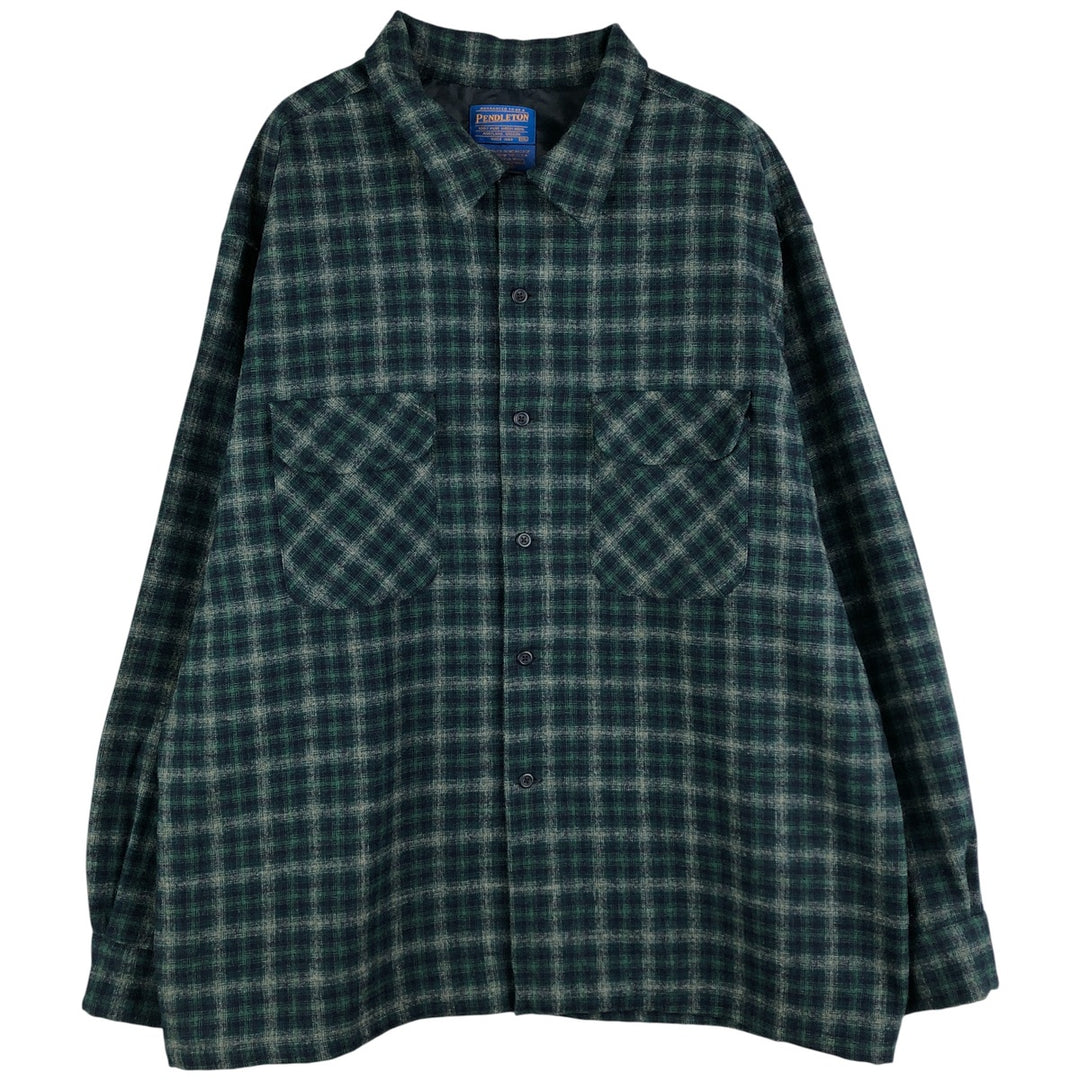 00'S Pendleton Check Pattern Wool Shirt, Men's XXL wool green type Vintage Second Hand