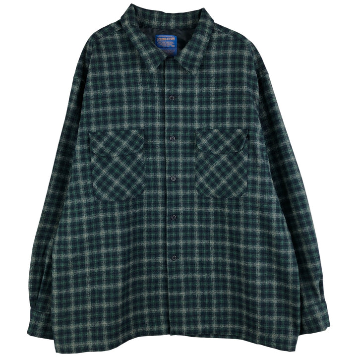 00'S Pendleton Check Pattern Wool Shirt, Men's XXL wool green type Vintage Second Hand
