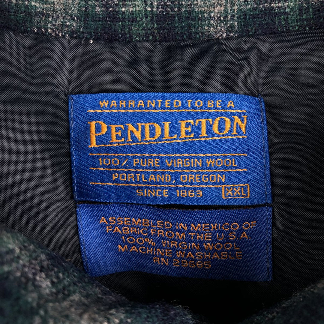 00'S Pendleton Check Pattern Wool Shirt, Men's XXL wool green type Vintage Second Hand