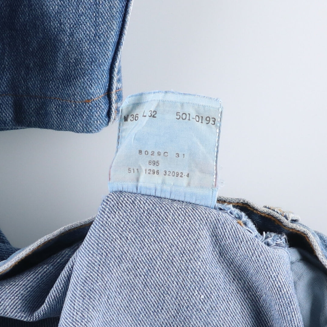 90'S Levi's 501-0193 Straight Denim Pants Made in USA Men's W36 Vintage cotton blue type Vintage Second Hand