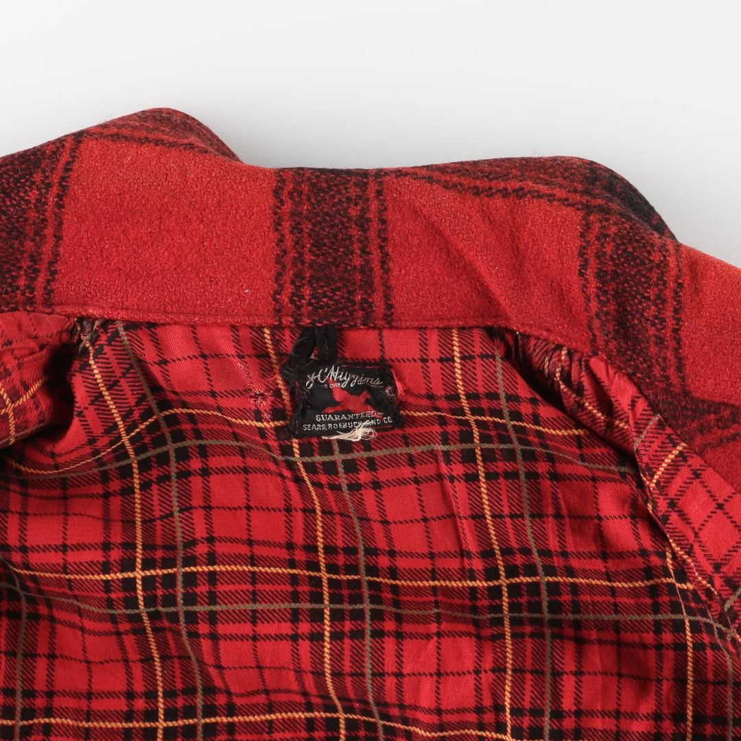 Vintage 1950'S Sears JC Higgins Check Pattern Wool Hunting Jacket, Men's Size Medium unclear red type Vintage Second Hand
