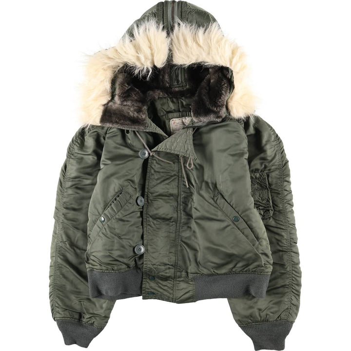 Bargain Price (with minor imperfections): 1980'S Alpha Industries N-2B Padded Military Flight Jacket, Made in USA, Large (equivalent to Men's L) unclear Khaki type sage green Vintage Second Hand