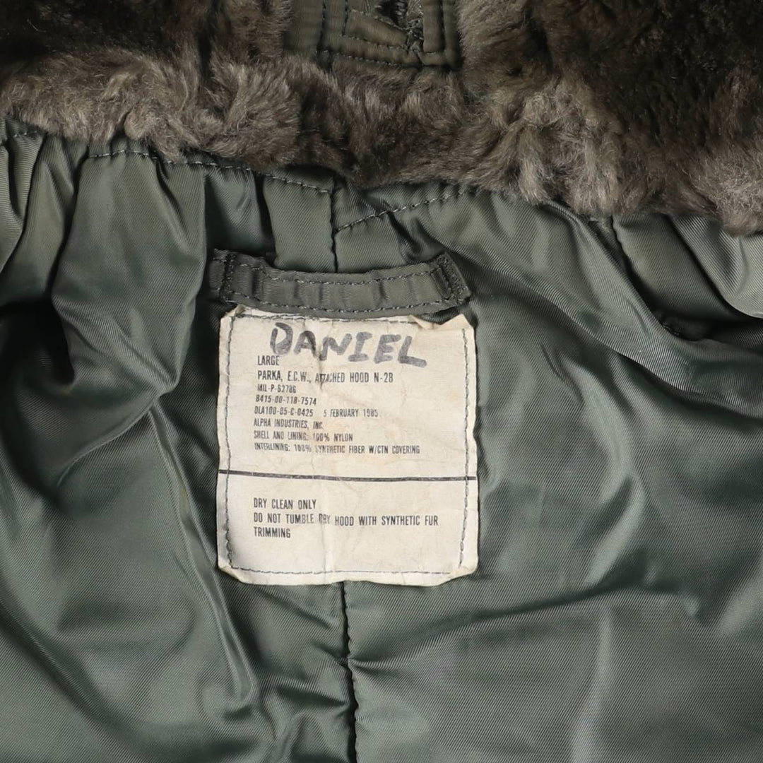 1980'S US Military Issue N-2B Military Flight Jacket, Made in USA, Large (Men's Size L equivalent) Nylon Khaki type sage green Vintage Second Hand