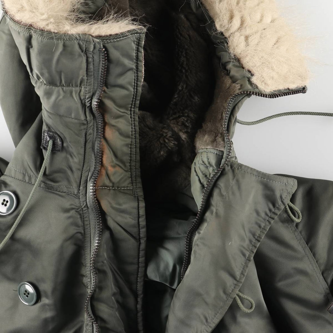 1980'S US Military Issue N-2B Military Flight Jacket, Made in USA, Large (Men's Size L equivalent) Nylon Khaki type sage green Vintage Second Hand