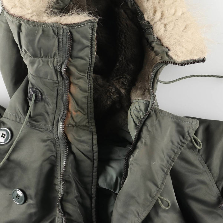 1980'S US Military Issue N-2B Military Flight Jacket, Made in USA, Large (Men's Size L equivalent) Nylon Khaki type sage green Vintage Second Hand