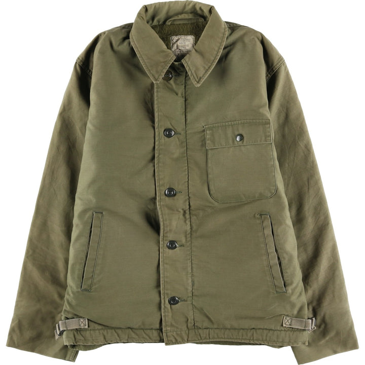 1980'S US Military A-2 Military Deck Jacket, Made in USA, MEDIUM (38-40), Men's M equivalent, Vintage Nylon Khaki type Vintage Second Hand