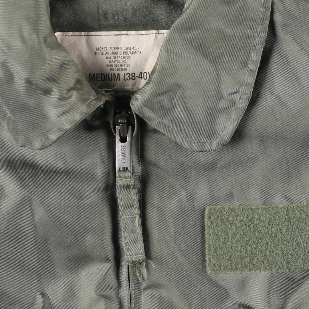 1980'S US Military Issue CWU-45P Military Flight Jacket, Made in USA, Medium (Men's M equivalent) Aromatic polyamide Khaki type sage green Vintage Second Hand