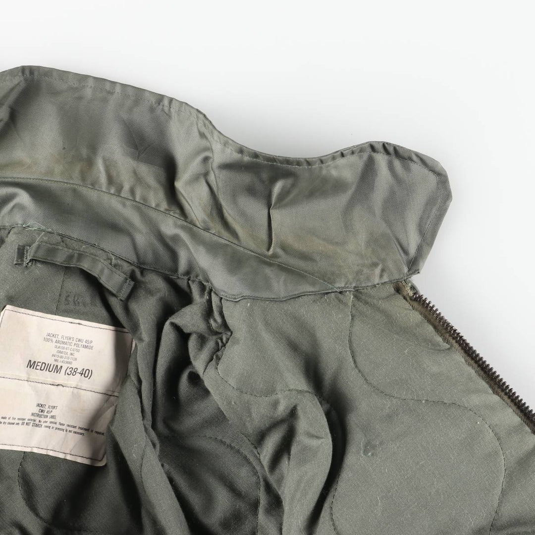 1980'S US Military Issue CWU-45P Military Flight Jacket, Made in USA, Medium (Men's M equivalent) Aromatic polyamide Khaki type sage green Vintage Second Hand