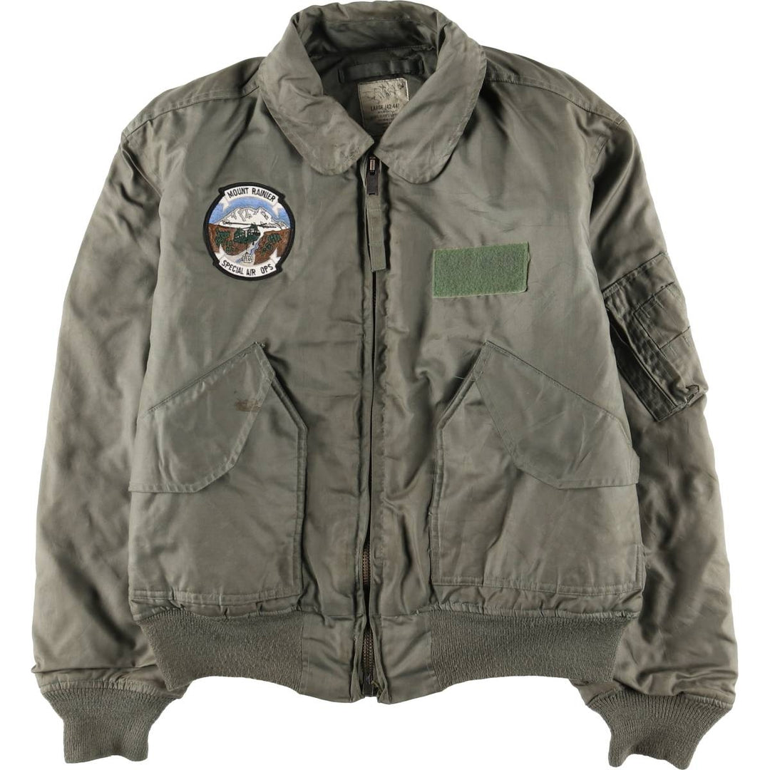 1990'S US Military Issue CWU-45P Military Flight Jacket, Made in USA, Men's Size L (approx.) Aromatic polyamide Khaki type sage green Vintage Second Hand