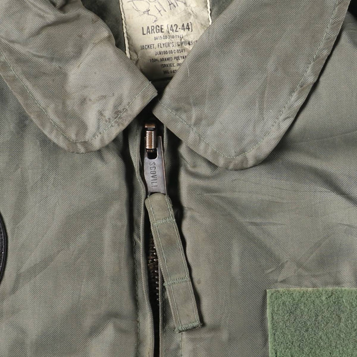 1990'S US Military Issue CWU-45P Military Flight Jacket, Made in USA, Men's Size L (approx.) Aromatic polyamide Khaki type sage green Vintage Second Hand