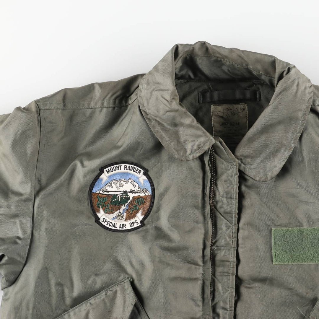 1990'S US Military Issue CWU-45P Military Flight Jacket, Made in USA, Men's Size L (approx.) Aromatic polyamide Khaki type sage green Vintage Second Hand
