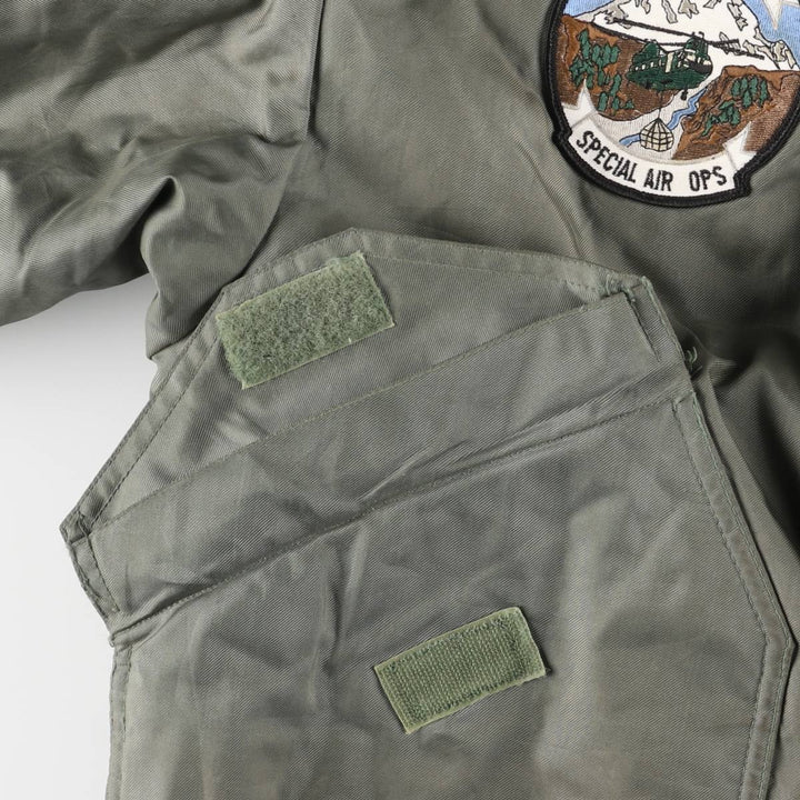 1990'S US Military Issue CWU-45P Military Flight Jacket, Made in USA, Men's Size L (approx.) Aromatic polyamide Khaki type sage green Vintage Second Hand