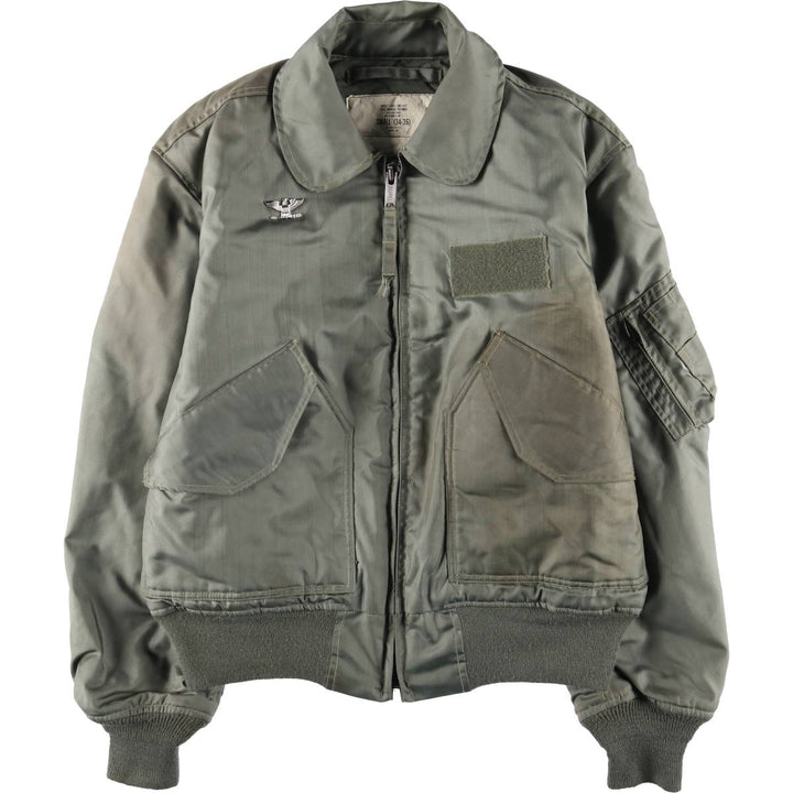 1980'S US Military Issue, Padded CWU 45 Jacket with Badge Aromatic polyamide Khaki type sage green Vintage Second Hand