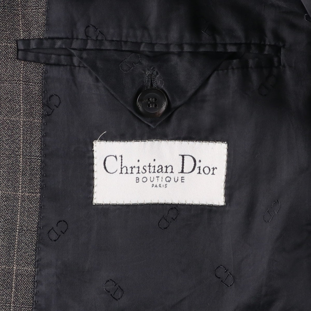 Christian Dior BOUTIQUE Check Pattern Wool Tailored Jacket, Made in Italy, Men's Size L (approx.) wool Charcoal Vintage Second Hand