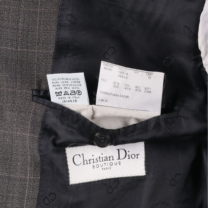 Christian Dior BOUTIQUE Check Pattern Wool Tailored Jacket, Made in Italy, Men's Size L (approx.) wool Charcoal Vintage Second Hand