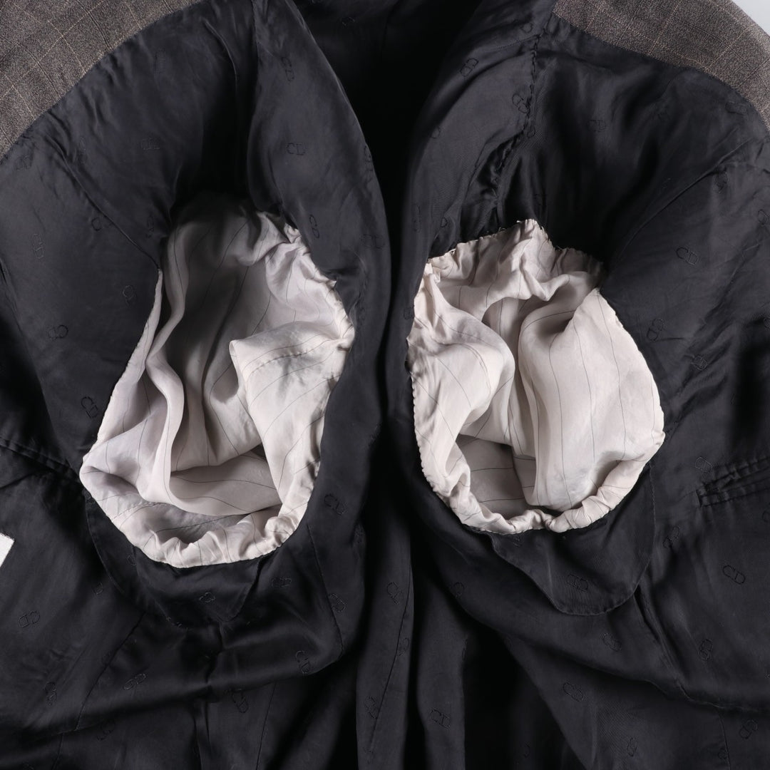 Christian Dior BOUTIQUE Check Pattern Wool Tailored Jacket, Made in Italy, Men's Size L (approx.) wool Charcoal Vintage Second Hand