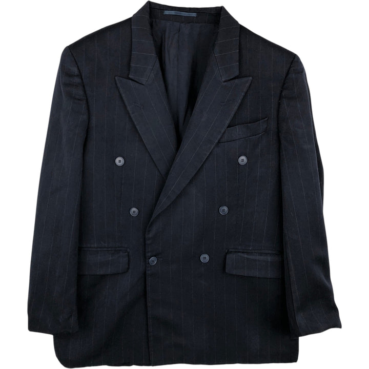 Yves Saint Laurent Peaked Lapel Double-Breasted Striped Wool Tailored Jacket, Men's Size L (approx.) unclear navy blue type Vintage Second Hand