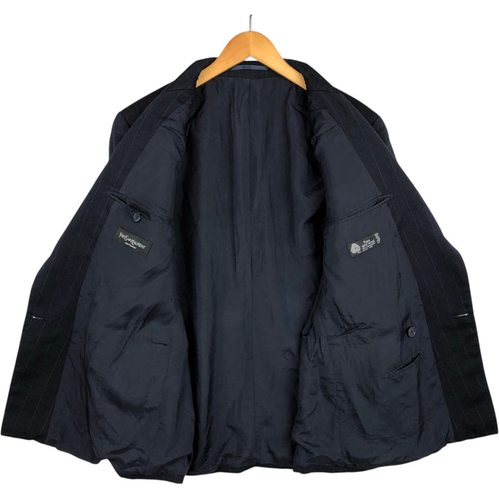 Yves Saint Laurent Peaked Lapel Double-Breasted Striped Wool Tailored Jacket, Men's Size L (approx.) unclear navy blue type Vintage Second Hand