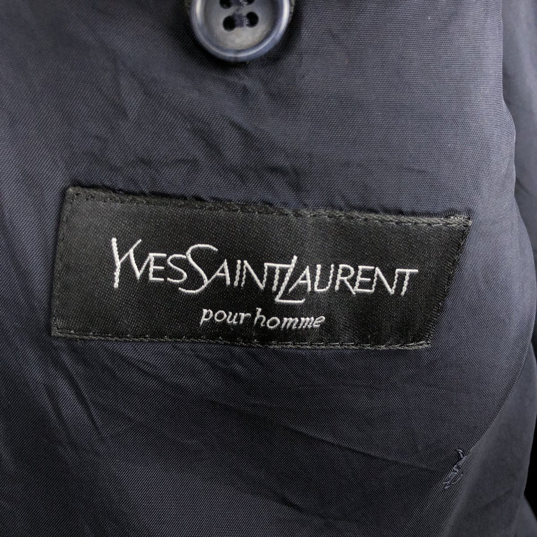 Yves Saint Laurent Peaked Lapel Double-Breasted Striped Wool Tailored Jacket, Men's Size L (approx.) unclear navy blue type Vintage Second Hand