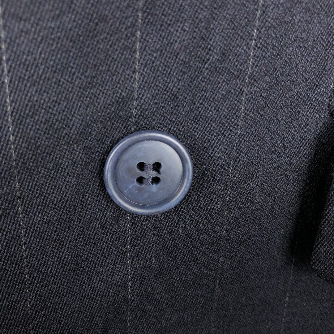 Yves Saint Laurent Peaked Lapel Double-Breasted Striped Wool Tailored Jacket, Men's Size L (approx.) unclear navy blue type Vintage Second Hand
