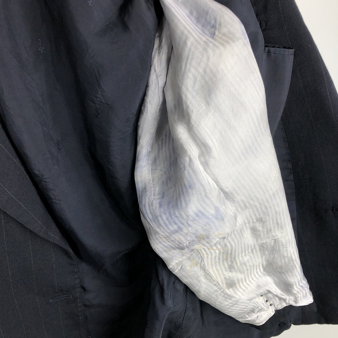 Yves Saint Laurent Peaked Lapel Double-Breasted Striped Wool Tailored Jacket, Men's Size L (approx.) unclear navy blue type Vintage Second Hand