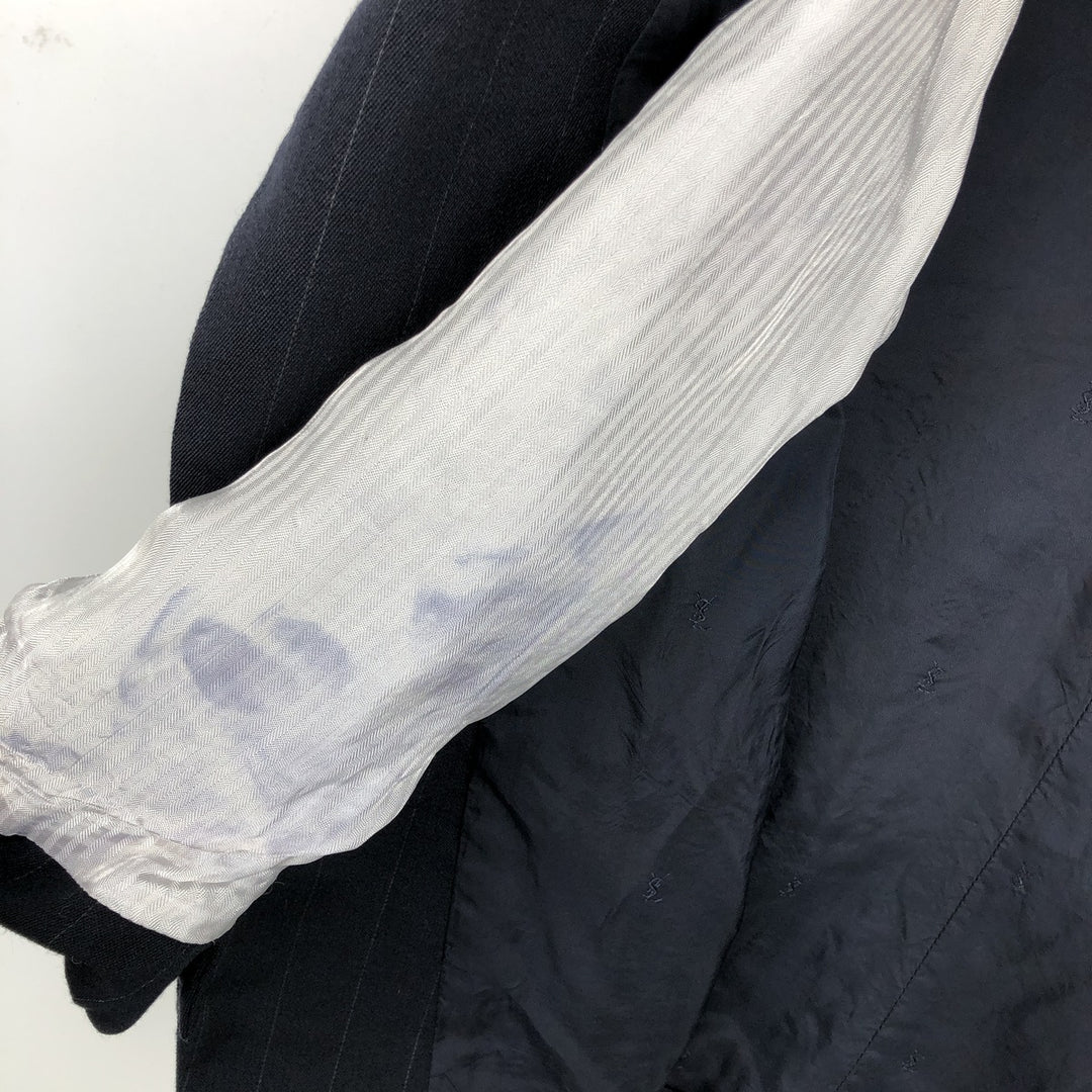 Yves Saint Laurent Peaked Lapel Double-Breasted Striped Wool Tailored Jacket, Men's Size L (approx.) unclear navy blue type Vintage Second Hand