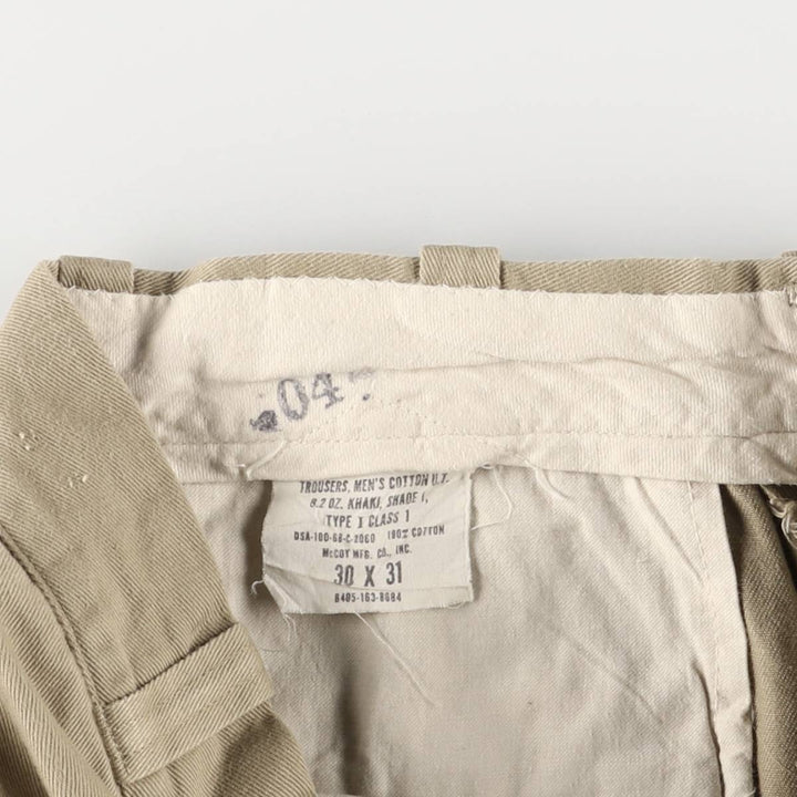 1960'S US Military Chino Trousers, Made in USA, Size 30x31, Women's L (W27) cotton Khaki type Vintage Second Hand
