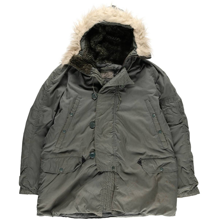 1980'S US Military N-3B Flight Jacket, Made in USA, Large, Men's Size L, Vintage cotton Khaki type Vintage Second Hand