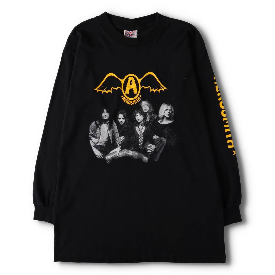 90'S THE AMERICAN WEIGHT Aerosmith Long Sleeve T-Shirt, Made in USA, Men's Size L, Vintage cotton black type Vintage Second Hand