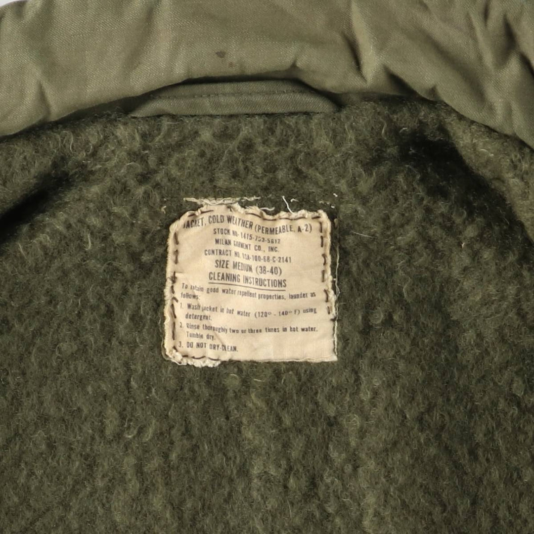 Authentic 1960'S US military A-2 deck jacket with back stencil, made in the USA, size MEDIUM (38-40), men's size M. unclear Khaki type sage green Vintage Second Hand