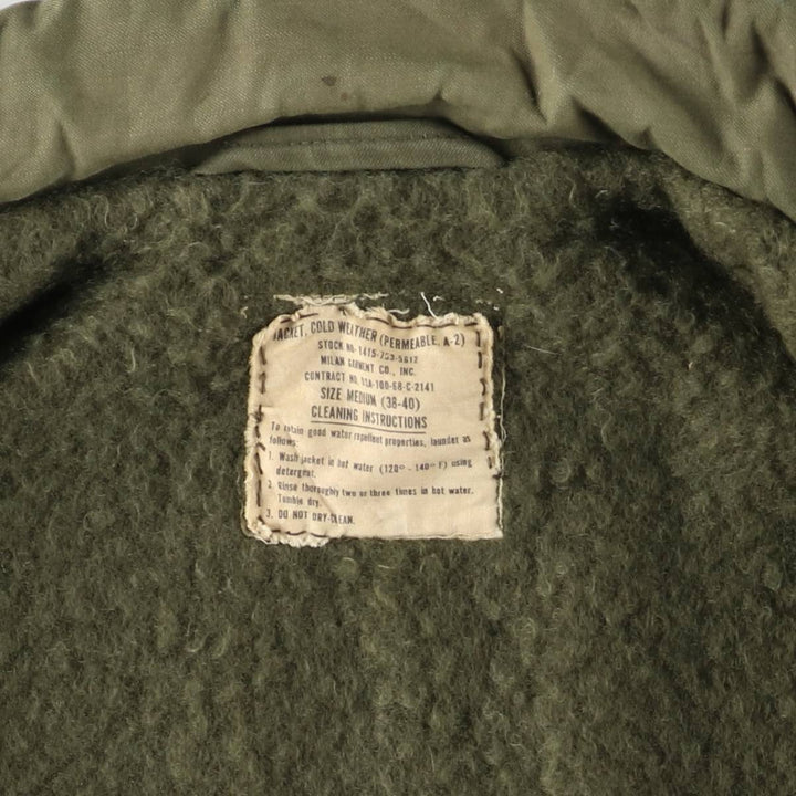 Authentic 1960'S US military A-2 deck jacket with back stencil, made in the USA, size MEDIUM (38-40), men's size M. unclear Khaki type sage green Vintage Second Hand