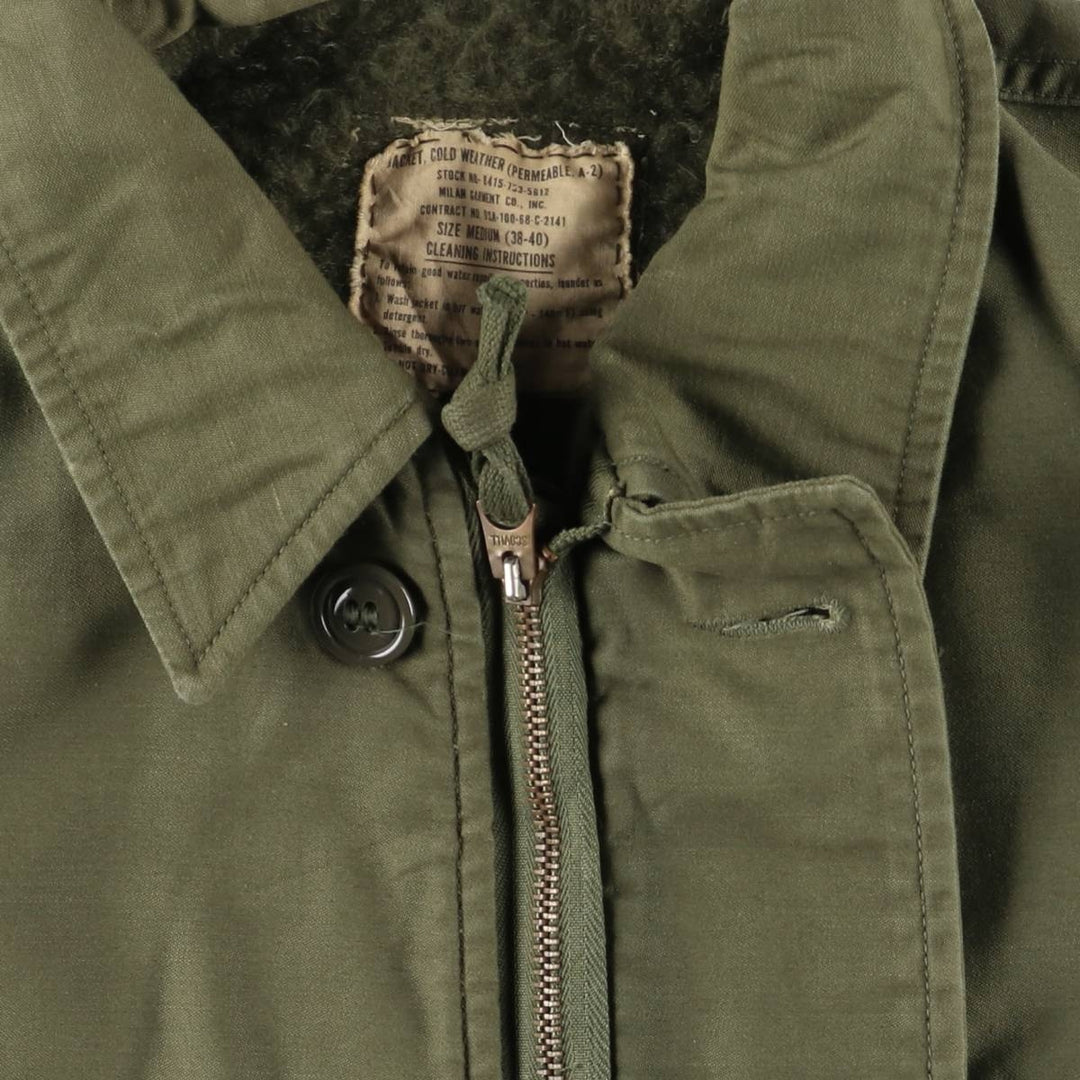 Authentic 1960'S US military A-2 deck jacket with back stencil, made in the USA, size MEDIUM (38-40), men's size M. unclear Khaki type sage green Vintage Second Hand