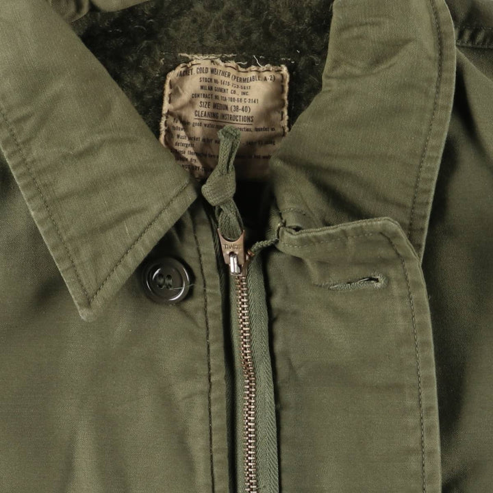Authentic 1960'S US military A-2 deck jacket with back stencil, made in the USA, size MEDIUM (38-40), men's size M. unclear Khaki type sage green Vintage Second Hand