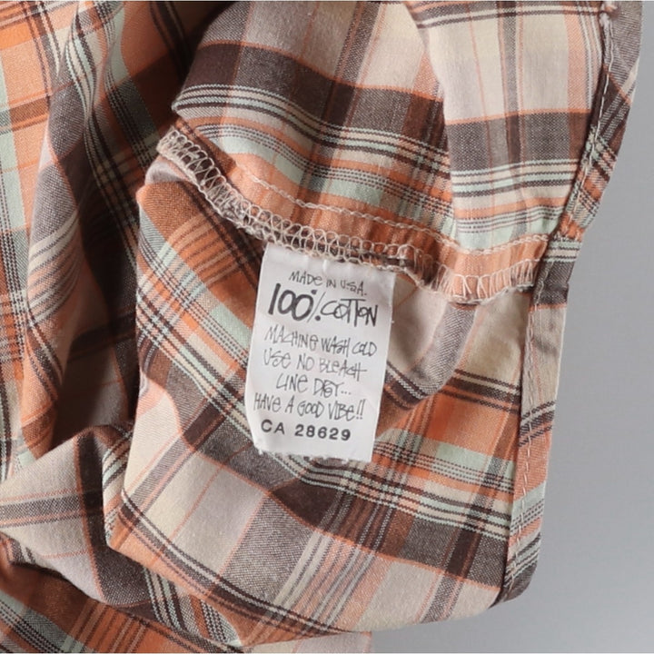 90'S Stussy Short-Sleeve Button-Down Check Shirt, Made in USA, Men's Size L (Equivalent), Vintage cotton Beige type Vintage Second Hand