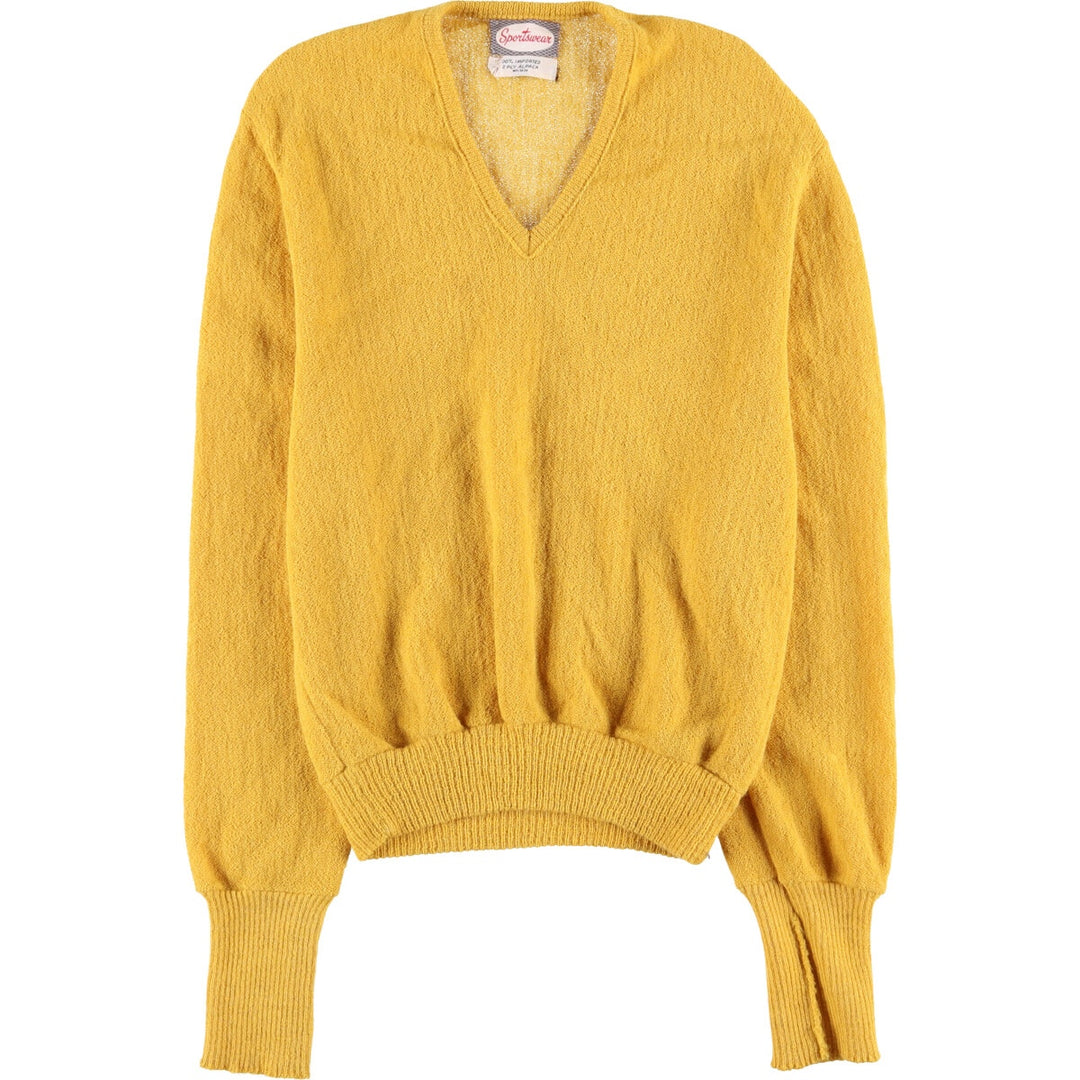 Sportswear V-neck Alpaca Knit Sweater, Women's Size Medium, Vintage alpaca yellow type Vintage Second Hand