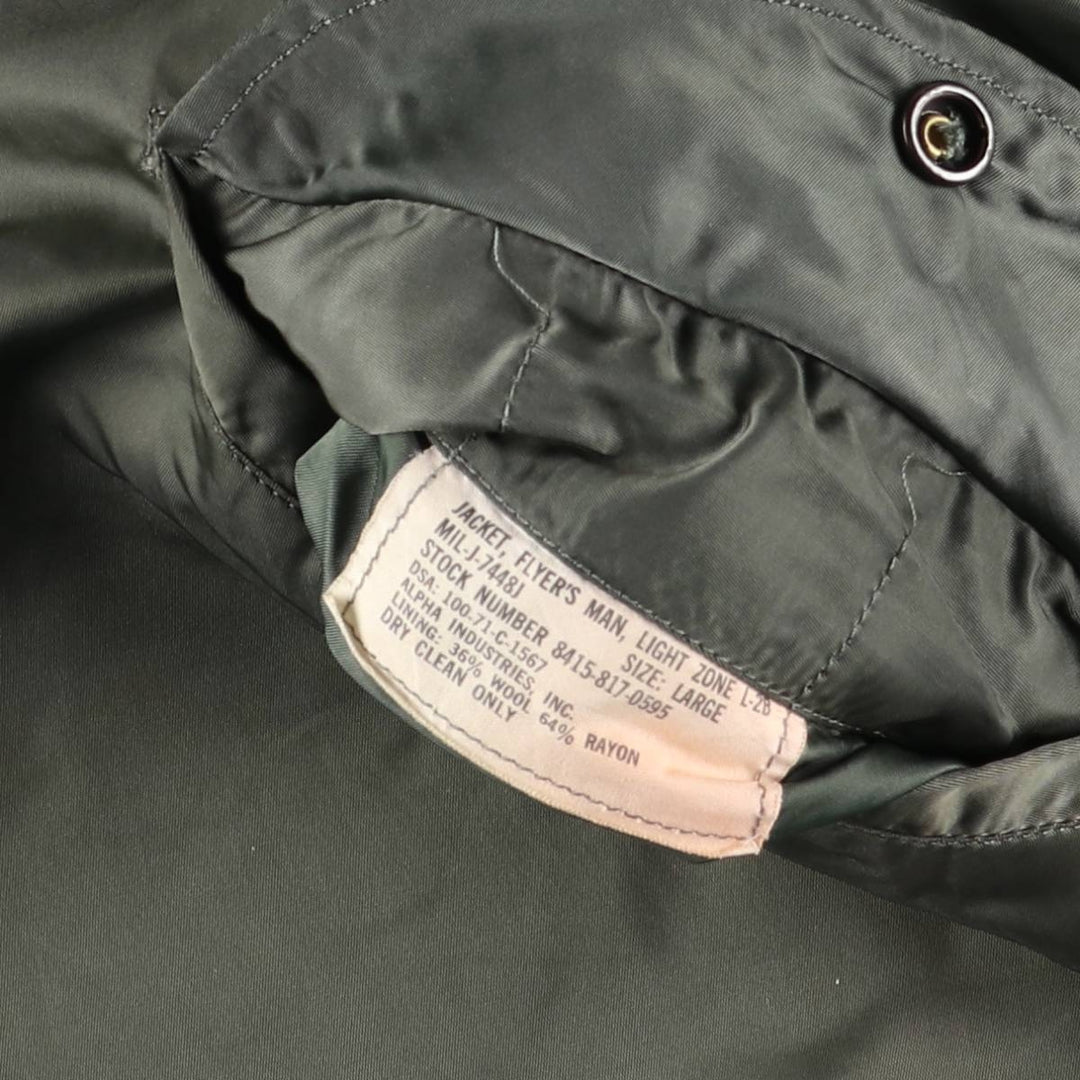 1970'S US Military L-2B Flight Jacket, Made in USA, Large, Men's Size L, Vintage unclear Khaki type Vintage Second Hand