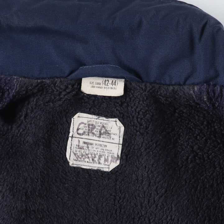 1990'S US Navy Aramid Deck Jacket with Back Stencil, Made in USA, Size Large (42-44) Aramid navy blue type Vintage Second Hand