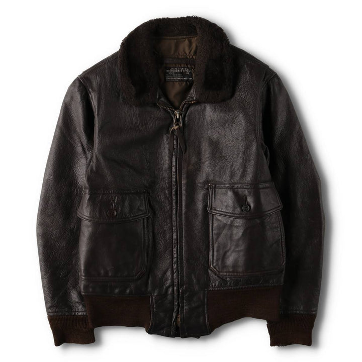 1970'S US Military G-1 Leather Flight Jacket, Made in USA, Men's Size Medium, Vintage genuine leather brown type Vintage Second Hand