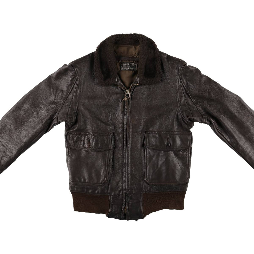 1970'S US Military G-1 Leather Flight Jacket, Made in USA, Men's Size Medium, Vintage genuine leather brown type Vintage Second Hand