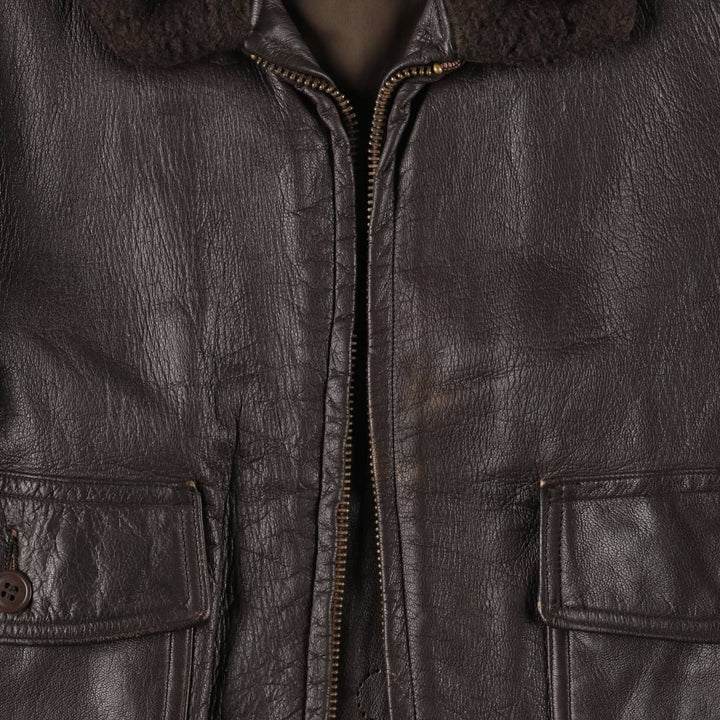 1970'S US Military G-1 Leather Flight Jacket, Made in USA, Men's Size Medium, Vintage genuine leather brown type Vintage Second Hand