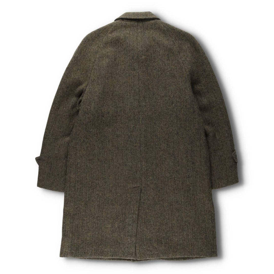 Vintage 1970'S Harris Tweed wool long coat, herringbone pattern, made in Scotland, men's size L wool brown type Vintage Second Hand