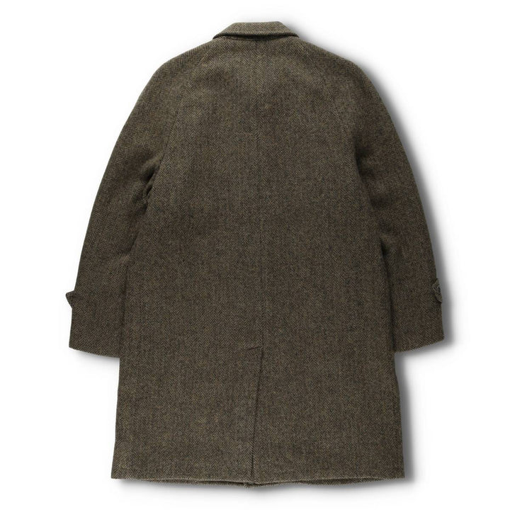 Vintage 1970'S Harris Tweed wool long coat, herringbone pattern, made in Scotland, men's size L wool brown type Vintage Second Hand
