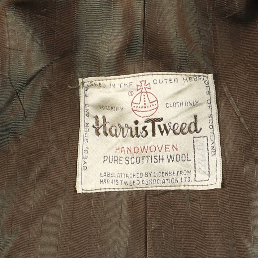 Vintage 1970'S Harris Tweed wool long coat, herringbone pattern, made in Scotland, men's size L wool brown type Vintage Second Hand