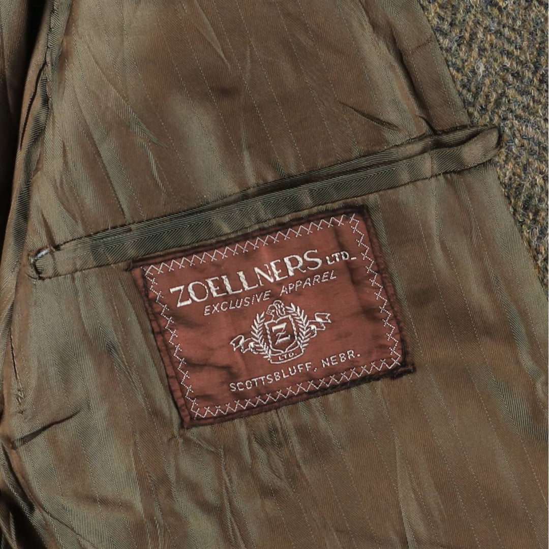 Vintage 1970'S Harris Tweed wool long coat, herringbone pattern, made in Scotland, men's size L wool brown type Vintage Second Hand