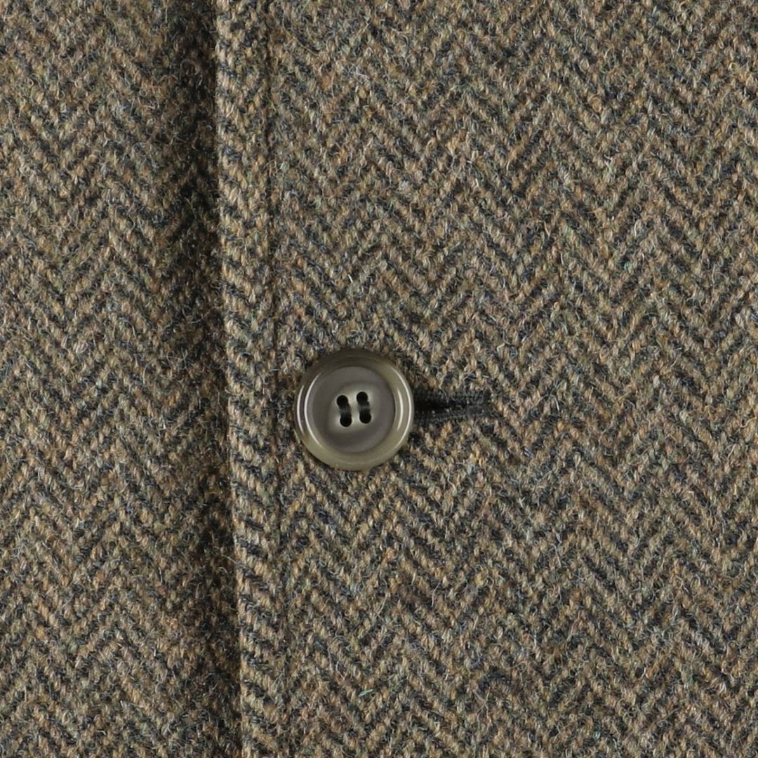 Vintage 1970'S Harris Tweed wool long coat, herringbone pattern, made in Scotland, men's size L wool brown type Vintage Second Hand