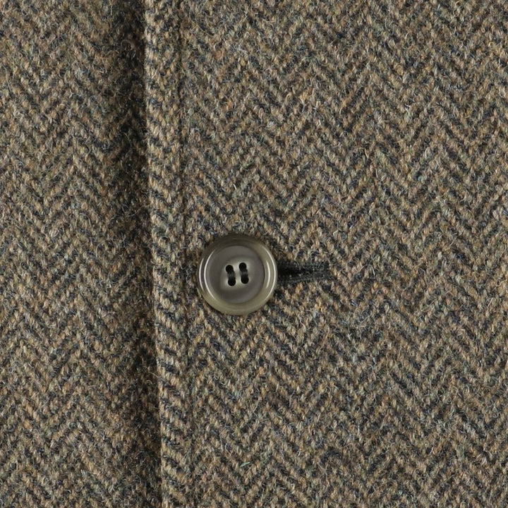 Vintage 1970'S Harris Tweed wool long coat, herringbone pattern, made in Scotland, men's size L wool brown type Vintage Second Hand